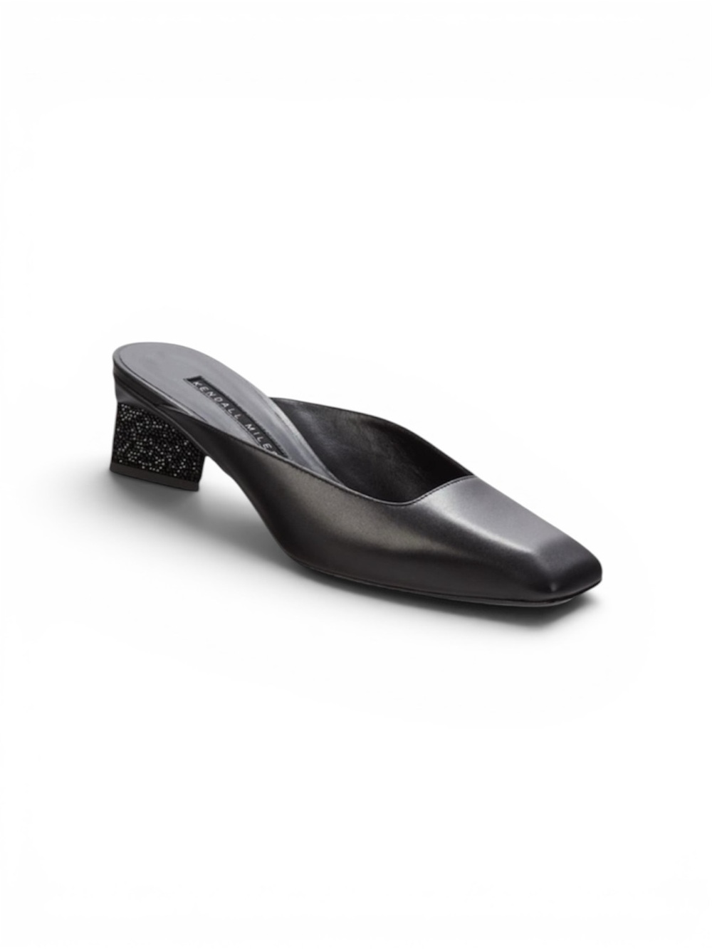 Kendall Miles Nola Mule Black Leather Embellished Heel Size: 38.5